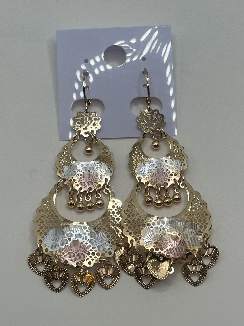 Gold filled Filigree Heart Dangle Earrings - Women's Jewelry